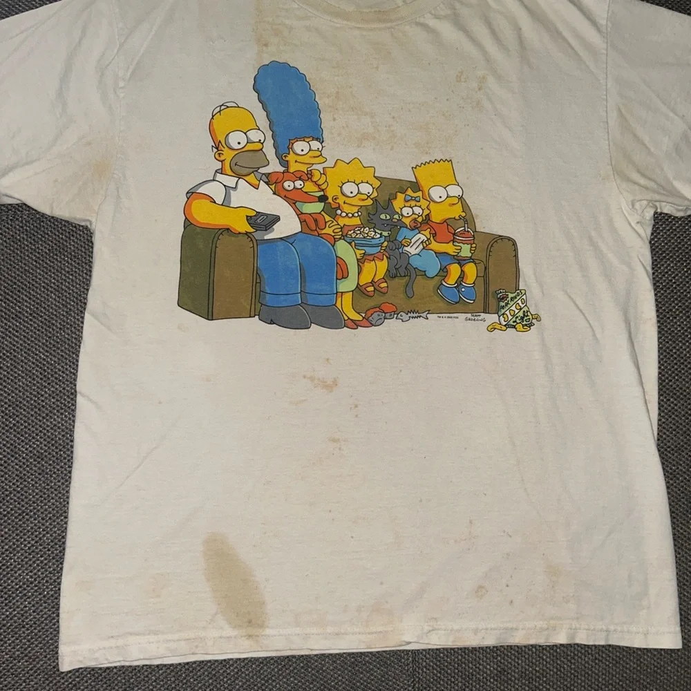 Rare 2002 Simpsons Distressed White T-Shirt with Cartoon Family Print - Picture 3 of 6